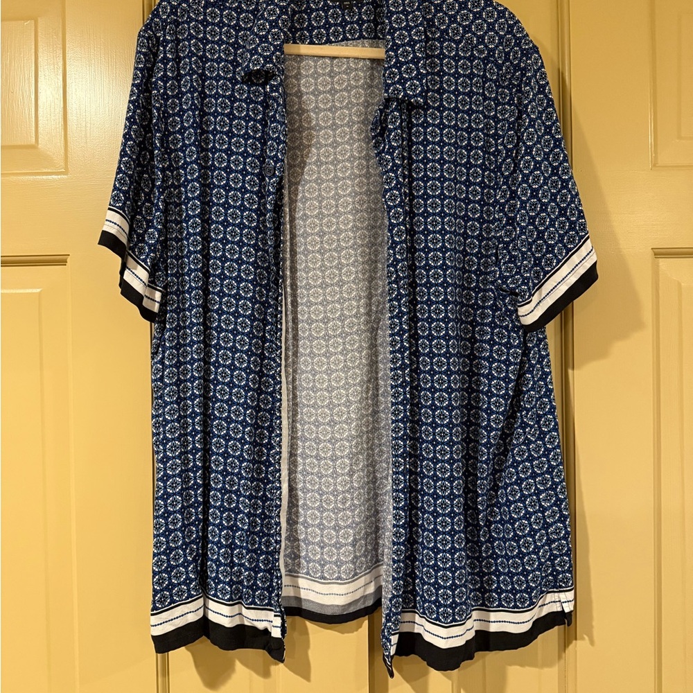 Express Navy Geometric Casual Shirt